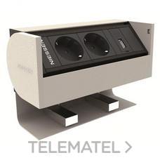NIESSEN - PUESTO TAPA ABATIBLE 2 BASES Y 1 CARGADOR USB BL